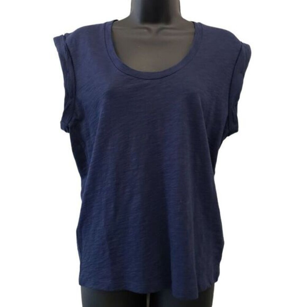Theory Organic Pima Cotton Shirt Top Dark Blue Burnout Scoop Neck Small NEW